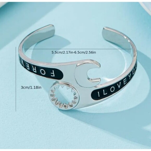 18k White Gold Plated Wrench Bracelet Construction Gift Enamel Engraved - Picture 5 of 7